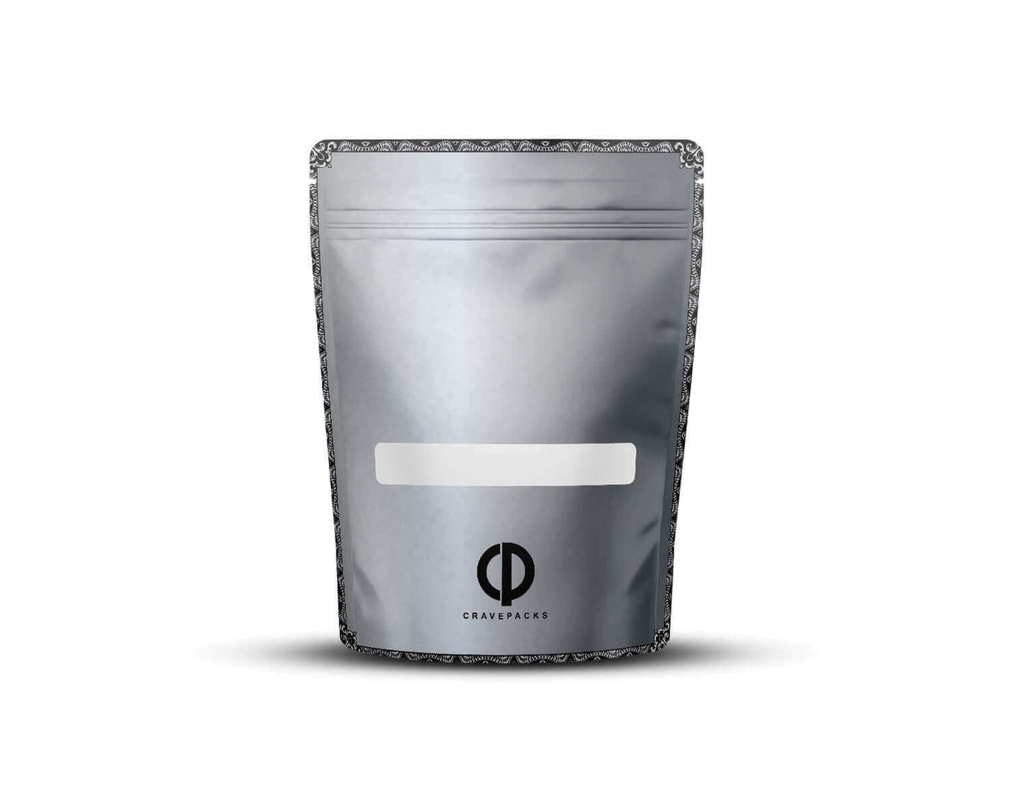 Achterkant van een matte Mylar bag met het ontwerp 'Cookie Monster'.